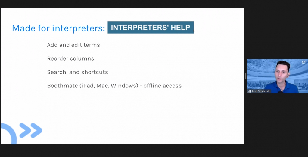 AitiTweet's tweet image. È in corso il #webinar in lingua inglese "How to use technology for interpreting assignments" organizzato da #AITI_LO e tenuto da Josh Goldsmith, che illustra come utilizzare la tecnologia per prepararsi più velocemente e in modo mirato ad un incarico di #interpretariato