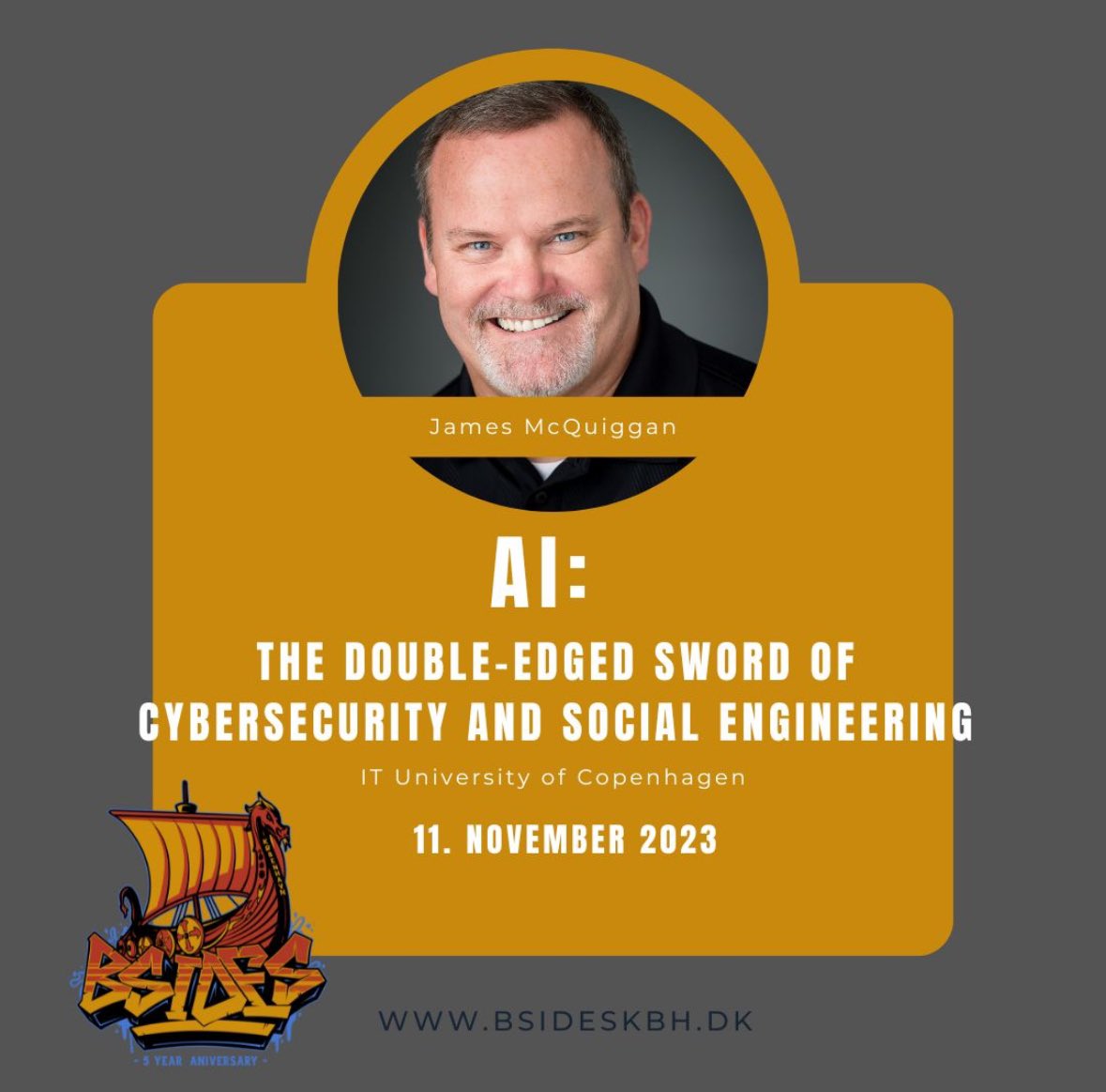 We are please to announce that <a href="/James_McQuiggan/">James</a> will present”#AI: the double-edged sword of #cybersecurity &amp; #socialengineering”
Tickets: billetto.dk/e/bsides-koben…
More info: 2023.bsideskbh.dk

#bsides #bsideskbh #2023 #infosec #awarness #ArtificialInteligence