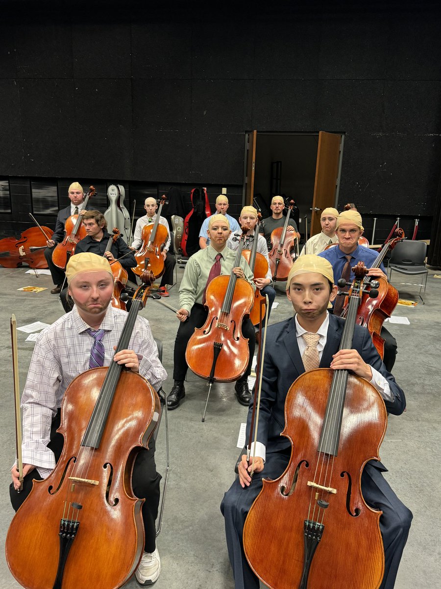 #ICYMI most of the cello section dressed up as <a href="/MrFreise/">Mr. Freise</a> for the concert last night. #StaleyStrong <a href="/SHSFalcons/">Staley High School</a>