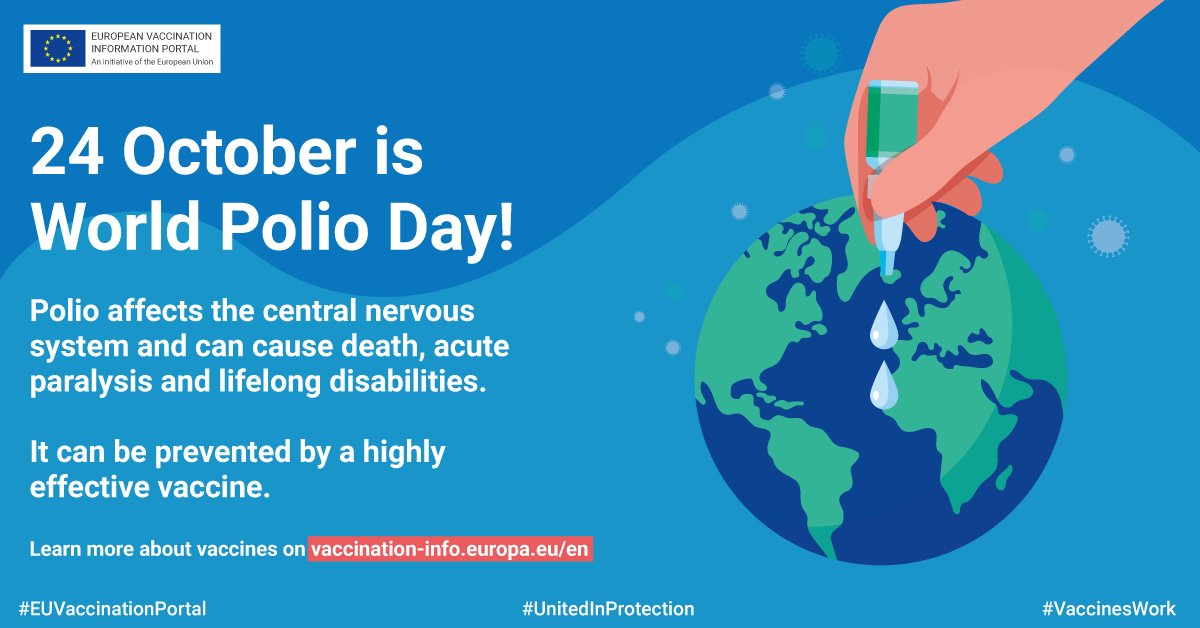 Today is World Polio day🌎 Polio is a disease that affects the central nervous system, and can't be cured. It can only be prevented by immunisation, and there are highly effective vaccines available. Find out more on EVIP: vaccination-info.eu