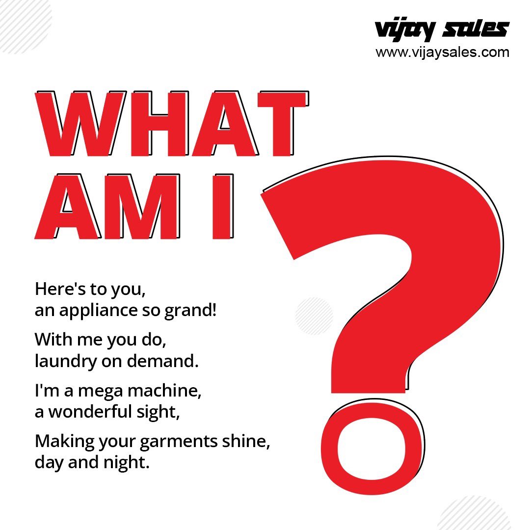 VijaySales's tweet image. A definite must-have appliance in 
every house-hold. Can you guess what it is?

#VijaySales #LaundryAppliance #Cleaning 
#HomeAppliances #Electric #HouseholdChores 
#Clothes #WetAndDry