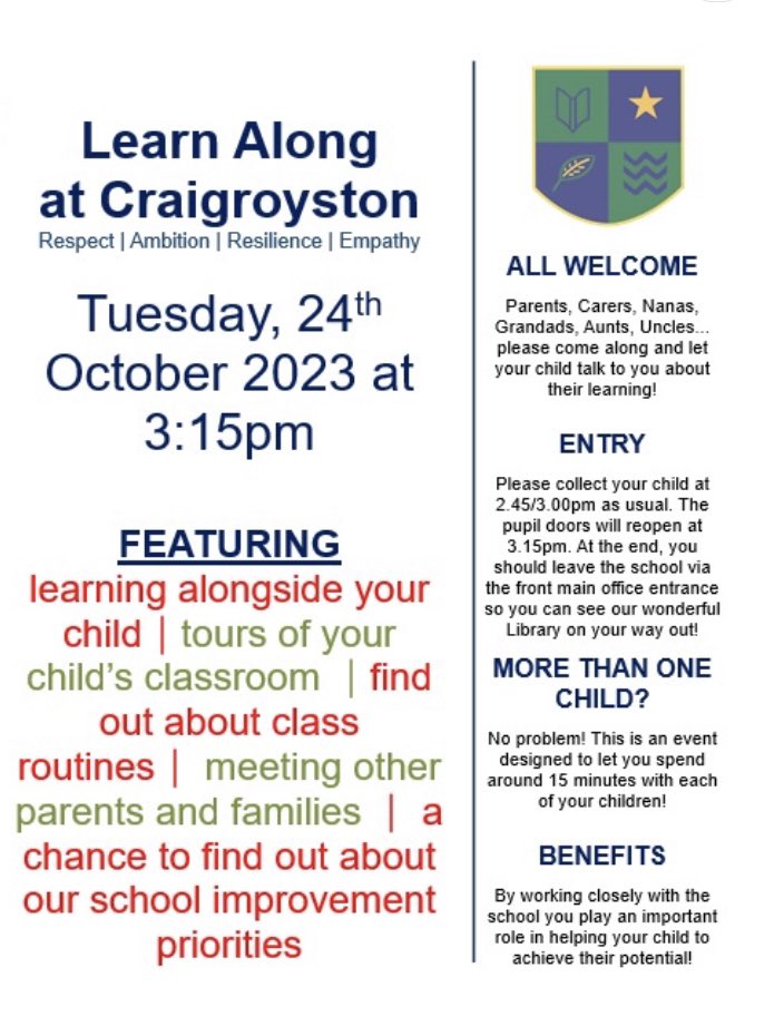 We look forward to seeing you all tomorrow at 3.15pm!