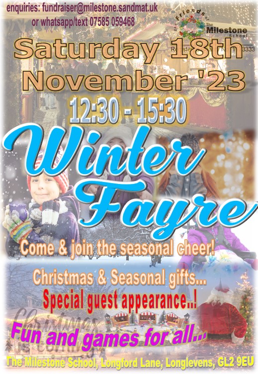 TheMilestoneSch's tweet photo. A slight change in #look but the #event remains the #sameCome and join us at our Friends #WinterFayre in just #four Saturdays time Stalls, Food, Drinks, Santa, Raffles, Tombola, Fun & Games #Seeyouthere #November18 #Its4thekids https://t.co/adxVnhumEF