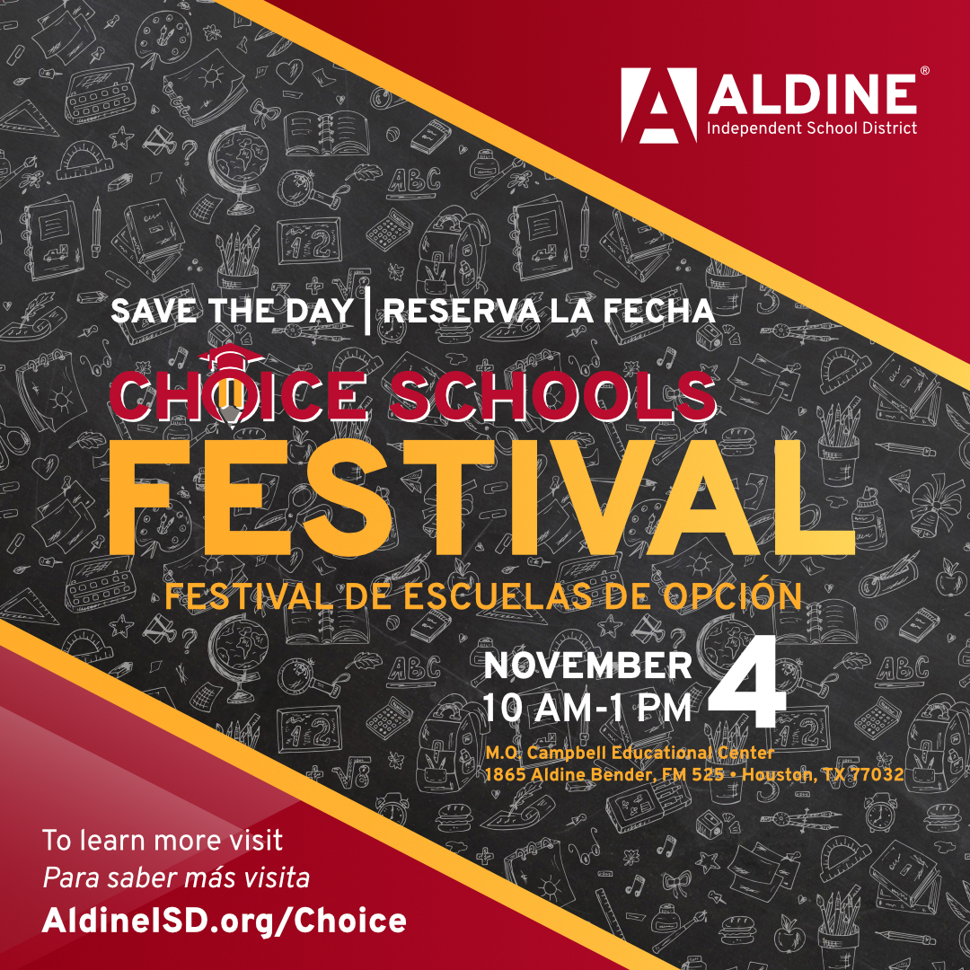 🎉Join us at the Aldine Choice Festival on November 4! Explore 30+ unique Choice Schools, catch live demonstrations, performances, and connect with a world of educational opportunities. Don't miss out!🏫✨#MyAldine #ChoiceFestival @AldineISD @drgoffney @adbustil @OOT_AldineISD