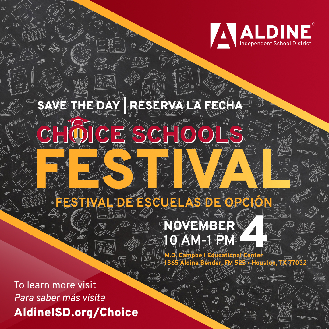 Aldine ISD Choice Schools (@aldinechoice) on Twitter photo 🎉Join us at the Aldine Choice Festival on November 4! Explore 30+ unique Choice Schools, catch live demonstrations, performances, and connect with a world of educational opportunities. Don't miss out!🏫✨#MyAldine #ChoiceFestival <a href="/AldineISD/">Aldine ISD</a> <a href="/drgoffney/">Dr. LaTonya M. Goffney</a> <a href="/adbustil/">Adrian Bustillos, PhD</a> <a href="/OOT_AldineISD/">Office of Transformation</a> 🎉Join us at the Aldine Choice Festival on November 4! Explore 30+ unique Choice Schools, catch live demonstrations, performances, and connect with a world of educational opportunities. Don't miss out!🏫✨#MyAldine #ChoiceFestival <a href="/AldineISD/">Aldine ISD</a> <a href="/drgoffney/">Dr. LaTonya M. Goffney</a> <a href="/adbustil/">Adrian Bustillos, PhD</a> <a href="/OOT_AldineISD/">Office of Transformation</a>