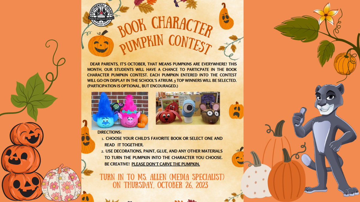 Let's see those pumpkins!! They are due by Thursday, October 26th. <a href="/ccespanthers/">Kristen Vaughn</a> <a href="/gomillio/">ChristopherGomillion</a>