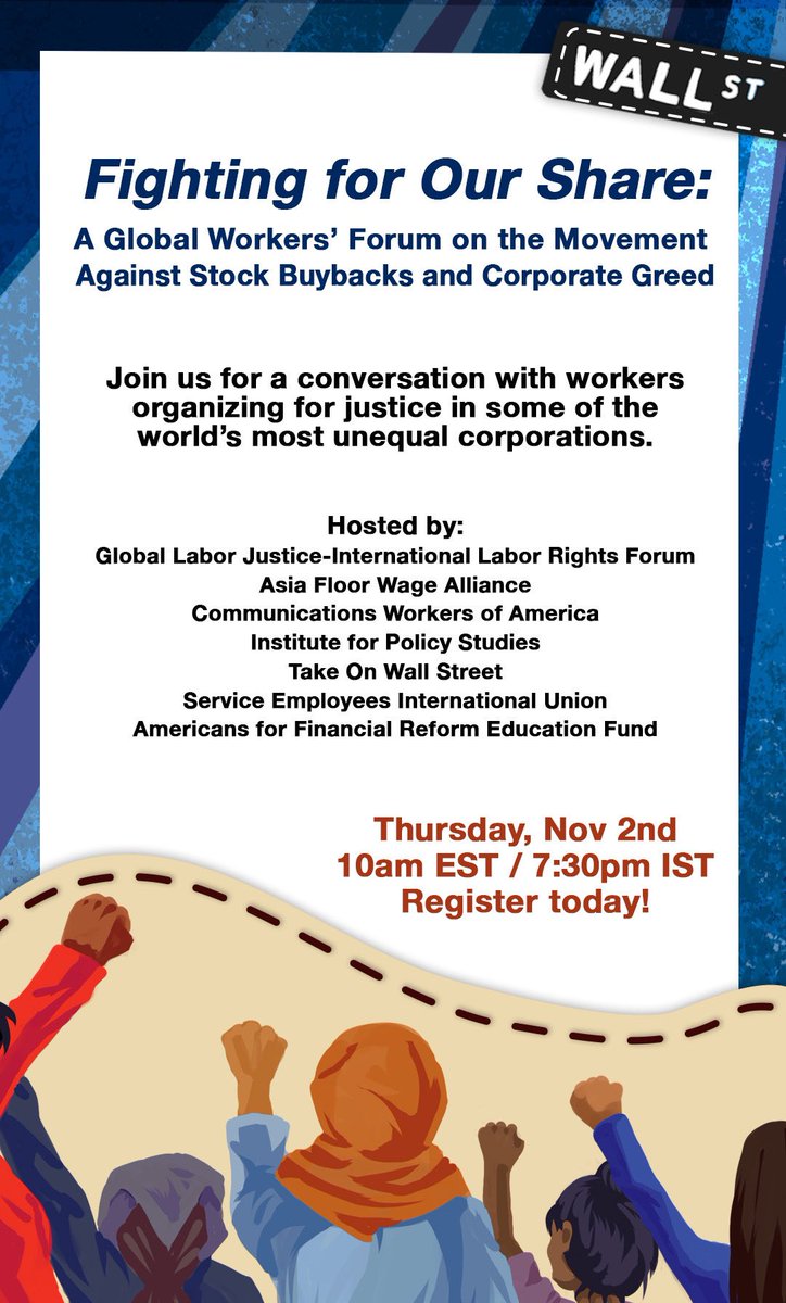 On 11/2 @Nike supply-chain workers from @Asia_FloorWage & unions in Indonesia & Sri Lanka will join @CWAUnion & @SEIU workers & share what it’s like to organize at some of the most unequal companies.  @IPS_DC @RealBankReform. Register & join the convo tinyurl.com/44e8t84v