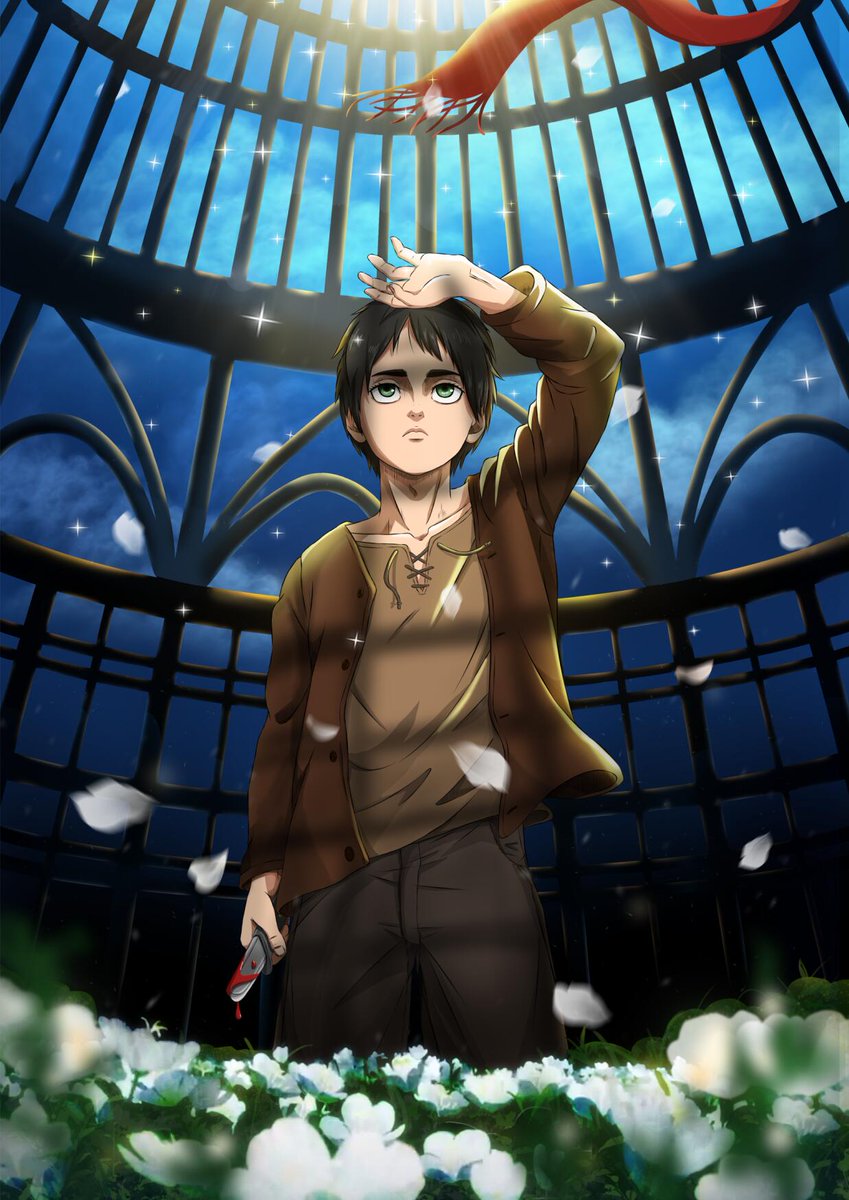 Typical_Scene's tweet image. An Unframed painting with Serial Number as a gift of Child Eren statue. The metalplate has been cancelled.