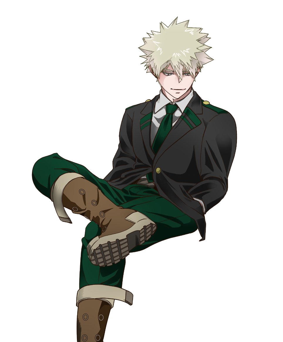 bakugou katsuki male focus 1boy solo necktie boots blonde hair sitting  illustration images