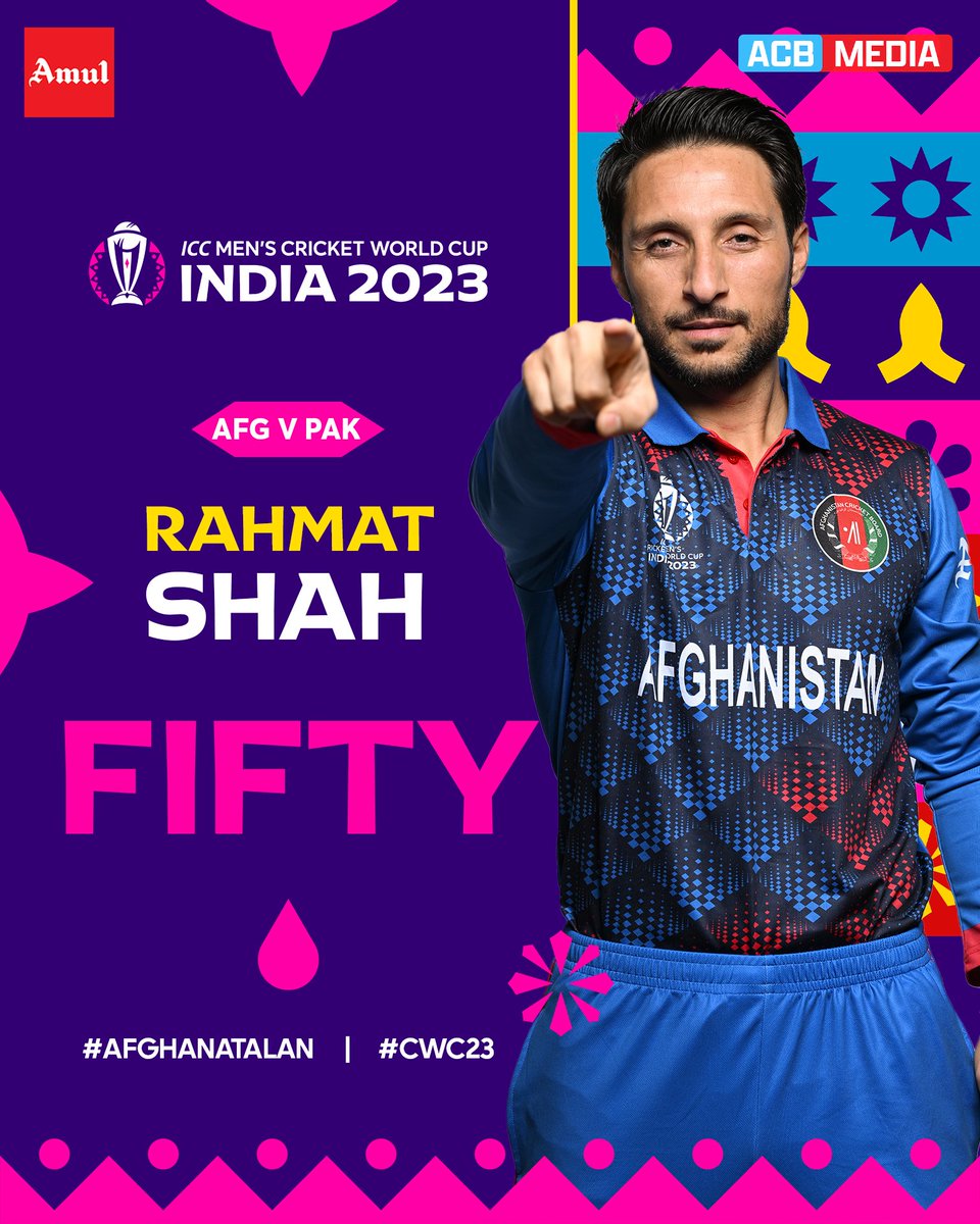 .<a href="/RahmatShah_08/">Rahmat Shah</a> is keeping Afghanistan in the game as he brings up a much-important half-century against <a href="/TheRealPCB/">Pakistan Cricket</a>, his 24th in ODIs. 🤩

Keep going Shah G! 👏

🇦🇫- 223/2 (40.2 Overs)

#AfghanAtalan | #CWC23 | #AFGvPAK | #WarzaMaidanGata
