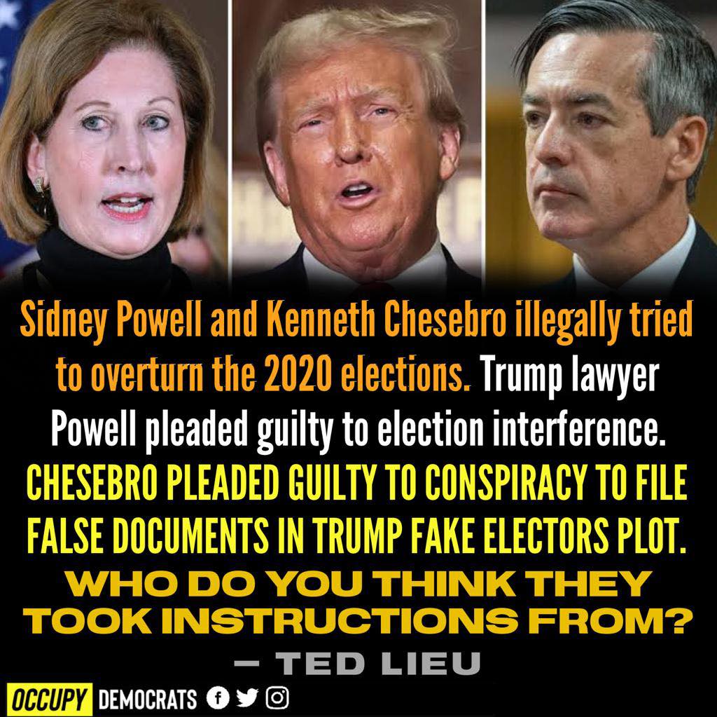 The day the delusions died: Sidney Powell and Kenneth Chesebro attempted to illegally overturn the 2020 election. They have both pleaded guilty and agreed to testify against Donald Trump. Now, Trump is denying Sidney Powell was his attorney on Truth Social.