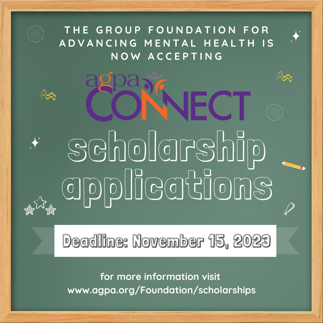 agpa01's tweet photo. Group Foundation Scholarship applications for #AGPAConnect2024 are being accepted now. Early Decision Deadline: November 15, 2023.

Learn more and start your application today: https://t.co/MArVOP74e1

#Scholarship #FinancialAssistance #GroupPsychotherapy #GroupFoundation https://t.co/JXff0FV5fj