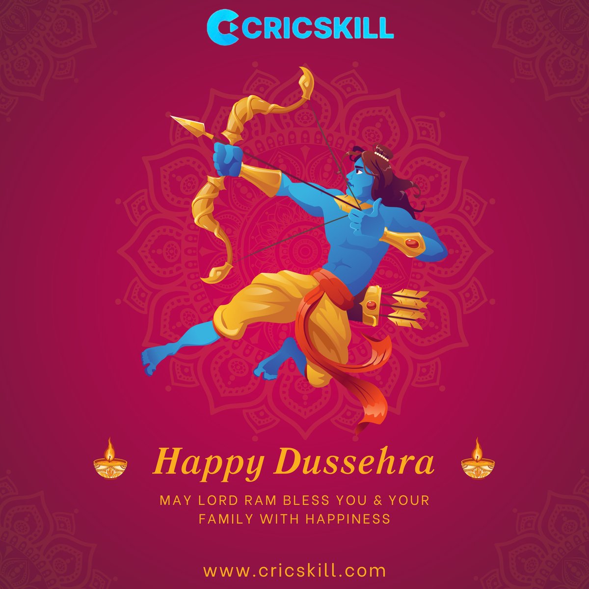 Cricskill_Ofl's tweet photo. May this Dussehra bring you the victory of
good over evil and fill your life with joy and prosperity.
Happy Dussehra!!!
#Dasara
#Vijayadashami
#Dussehra
#DasaraWishes
#CulturalHeritage
#CelebrationOfLight
#GoddessDurga
#VictoryOfTruth
#JoyousMoments
#tourney11
#cricskill https://t.co/DhZUHkTH2N