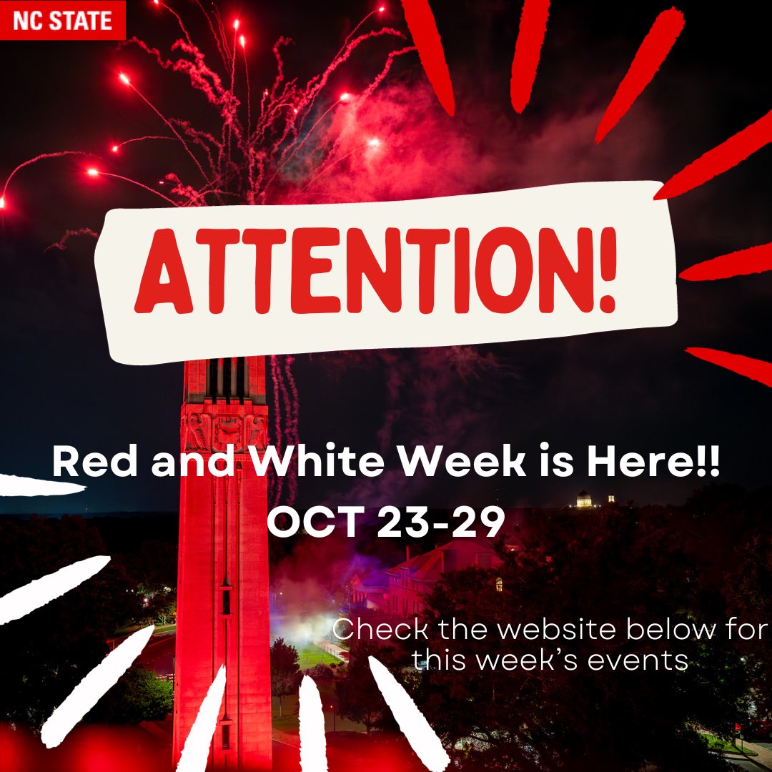 NC State PFS (@ncstatepfs) on Twitter photo Red and White Week is finally here! NC State has an action-packed week of fun activities and events planned. Check the website below for more information on upcoming events!
redwhiteweek.ncsu.edu Red and White Week is finally here! NC State has an action-packed week of fun activities and events planned. Check the website below for more information on upcoming events!
redwhiteweek.ncsu.edu
