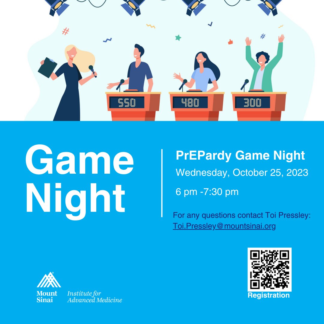Get ready to have a blast on October 25th, 2023! 🎉 Join us for an interactive trivia game night, PrEPardy, and learn more about #PrEP. Let's spread awareness while having fun! Register now: bit.ly/3ZFS1f7 #GameNight #WeFindAWay