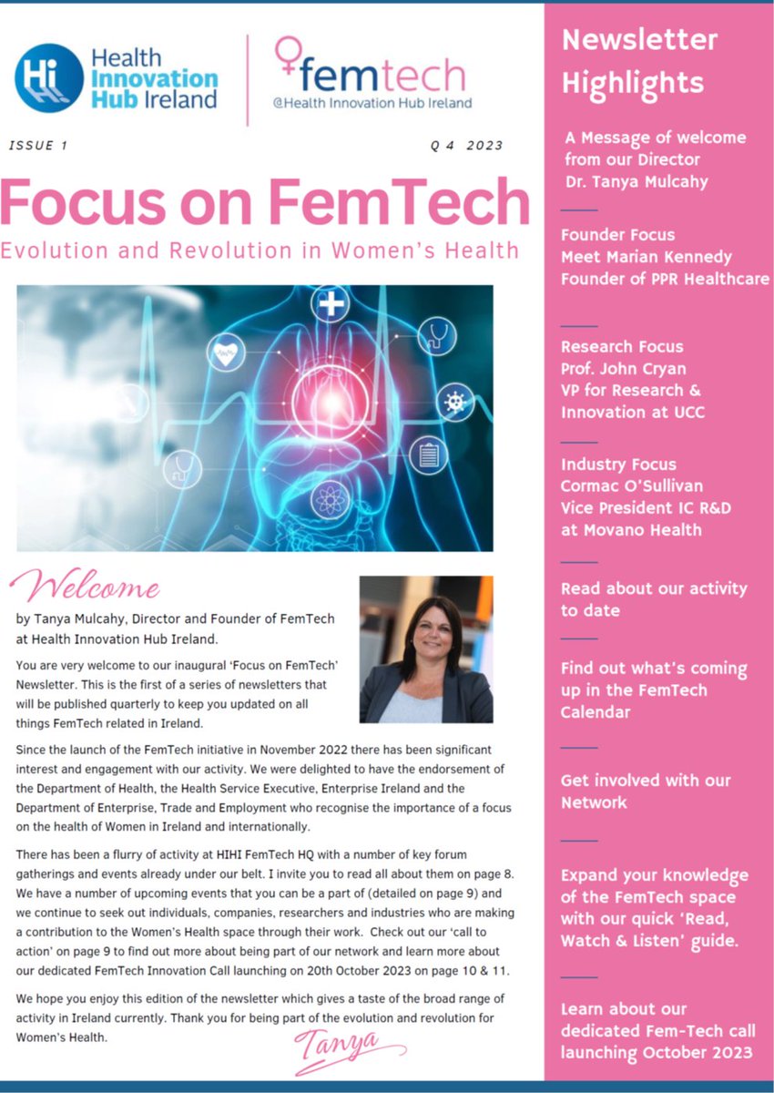 Health Innovation Hub Ireland (@hihireland) on Twitter photo The first issue <a href="/HIHIreland/">Health Innovation Hub Ireland</a>'s ‘Focus on FemTech’ newsletter is out now!
Read it here hih.ie/downloads/femt…
<a href="/HSELive/">HSE Ireland</a> <a href="/roinnslainte/">Department of Health</a> <a href="/DeptEnterprise/">Department of Enterprise, Tourism and Employment</a> <a href="/UCC/">UCC Ireland</a> <a href="/Entirl/">Enterprise Ireland</a> <a href="/IrelandSouthWID/">Ireland South Women & Infants Directorate</a> <a href="/MTU_ie/">Munster Technological University</a> <a href="/IDAIRELAND/">IDA Ireland</a> <a href="/Loc_Enterprise/">LocalEnterprise.ie</a> <a href="/WomenMedIreland/">WiMIN</a> The first issue <a href="/HIHIreland/">Health Innovation Hub Ireland</a>'s ‘Focus on FemTech’ newsletter is out now!
Read it here hih.ie/downloads/femt…
<a href="/HSELive/">HSE Ireland</a> <a href="/roinnslainte/">Department of Health</a> <a href="/DeptEnterprise/">Department of Enterprise, Tourism and Employment</a> <a href="/UCC/">UCC Ireland</a> <a href="/Entirl/">Enterprise Ireland</a> <a href="/IrelandSouthWID/">Ireland South Women & Infants Directorate</a> <a href="/MTU_ie/">Munster Technological University</a> <a href="/IDAIRELAND/">IDA Ireland</a> <a href="/Loc_Enterprise/">LocalEnterprise.ie</a> <a href="/WomenMedIreland/">WiMIN</a>