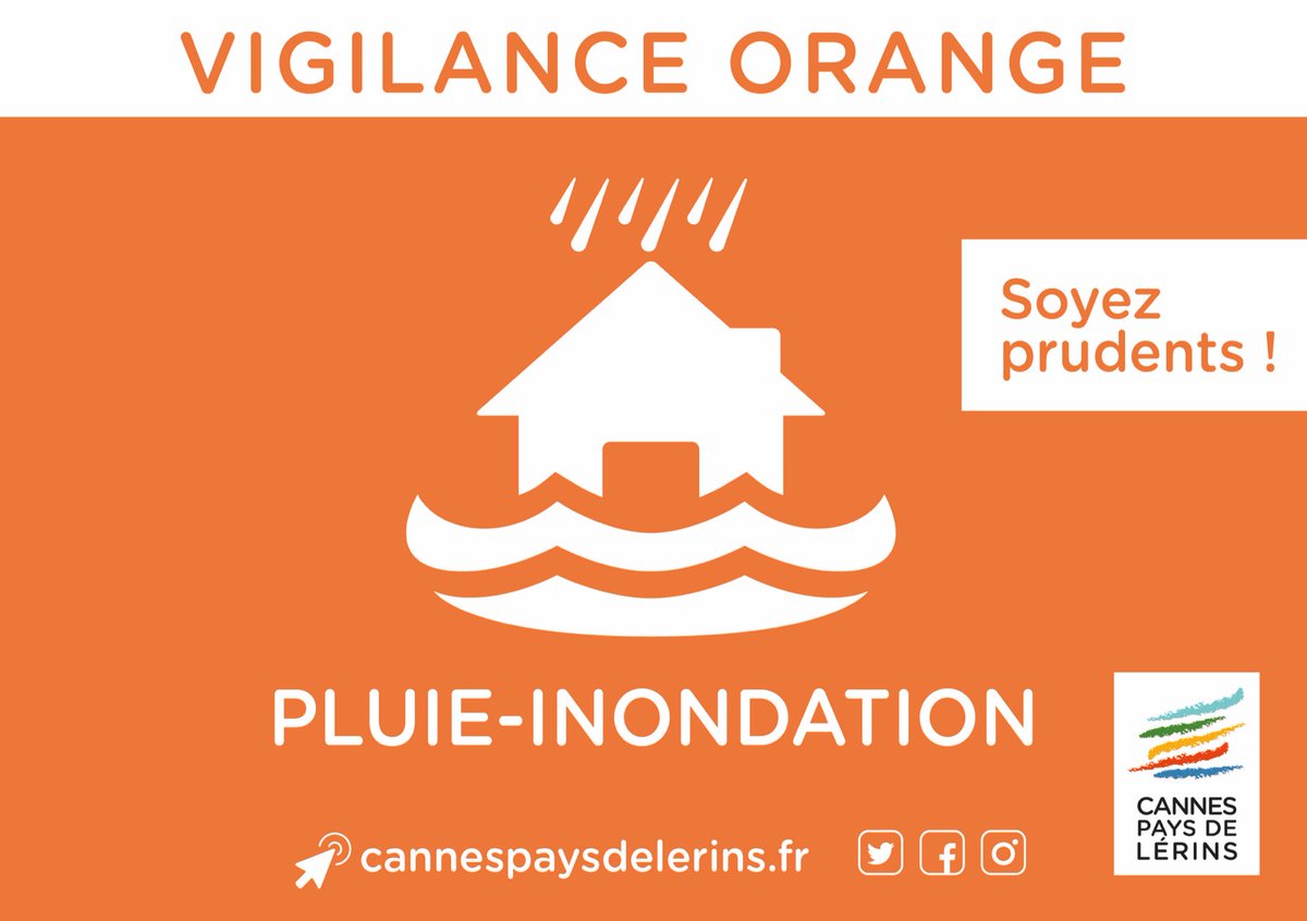 🟠 @meteofrance place, de nouveau, les Alpes-Maritimes en #VigilanceOrange #PluieInondation, à compter de cette nuit 4h jusqu’à demain matin 11h. 🔸 Soyez vigilants, limitez les déplacements et tenez-vous informés.