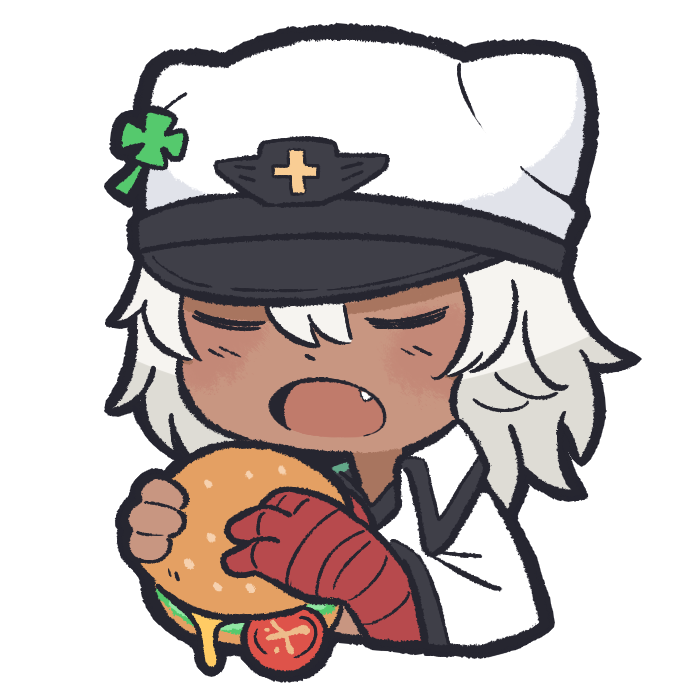 ramlethal valentine 1girl burger dark-skinned female food hat closed eyes dark skin  illustration images