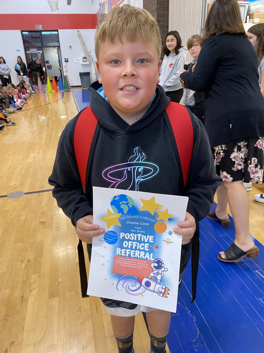 1sherylanderson's tweet photo. Charlie received a positive office referral for being a leader and being kind! Great job! 🚀@JresRockets @Miss_S_Ferguson https://t.co/kLQplp2lu2