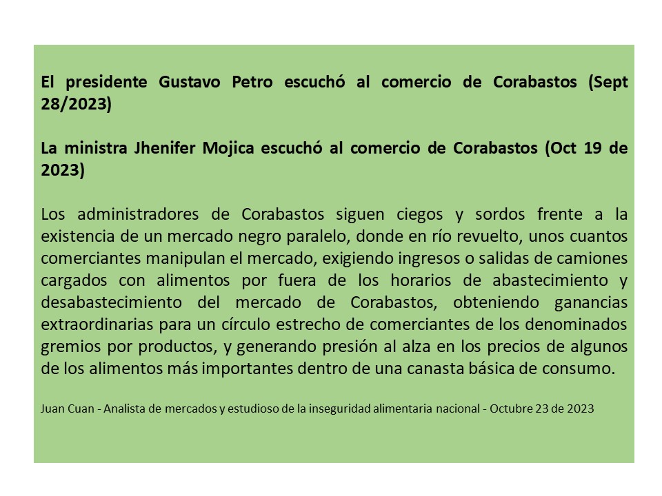 JUANCUANoficial's tweet image. #Corabastos la seguridad alimentaria y la lucha contra el Hambre en #Bogota Cómo podemos hacer para que ceda la inflación por alimentos y atender la Crisis del Hambre? @petrogustavo @jmojicaflorez @sicsuper youtu.be/FvXzNItSNCU youtu.be/0QfburAYRWI
@CorabastosSA