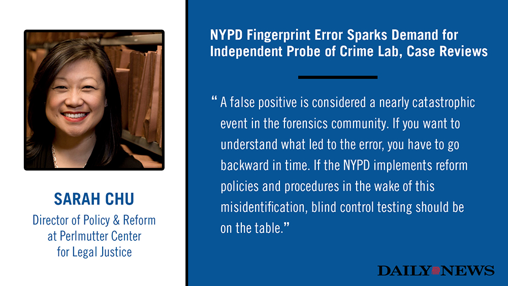 Perlmutter Center for Legal Justice at Cardozo Law Director of Policy &amp; Reform and forensics expert Sarah Chu spoke to <a href="/NYDailyNews/">New York Daily News</a> this weekend about the recent NYPD fingerprint controversy. 
📰 brnw.ch/21wDMwW

#CardozoLaw