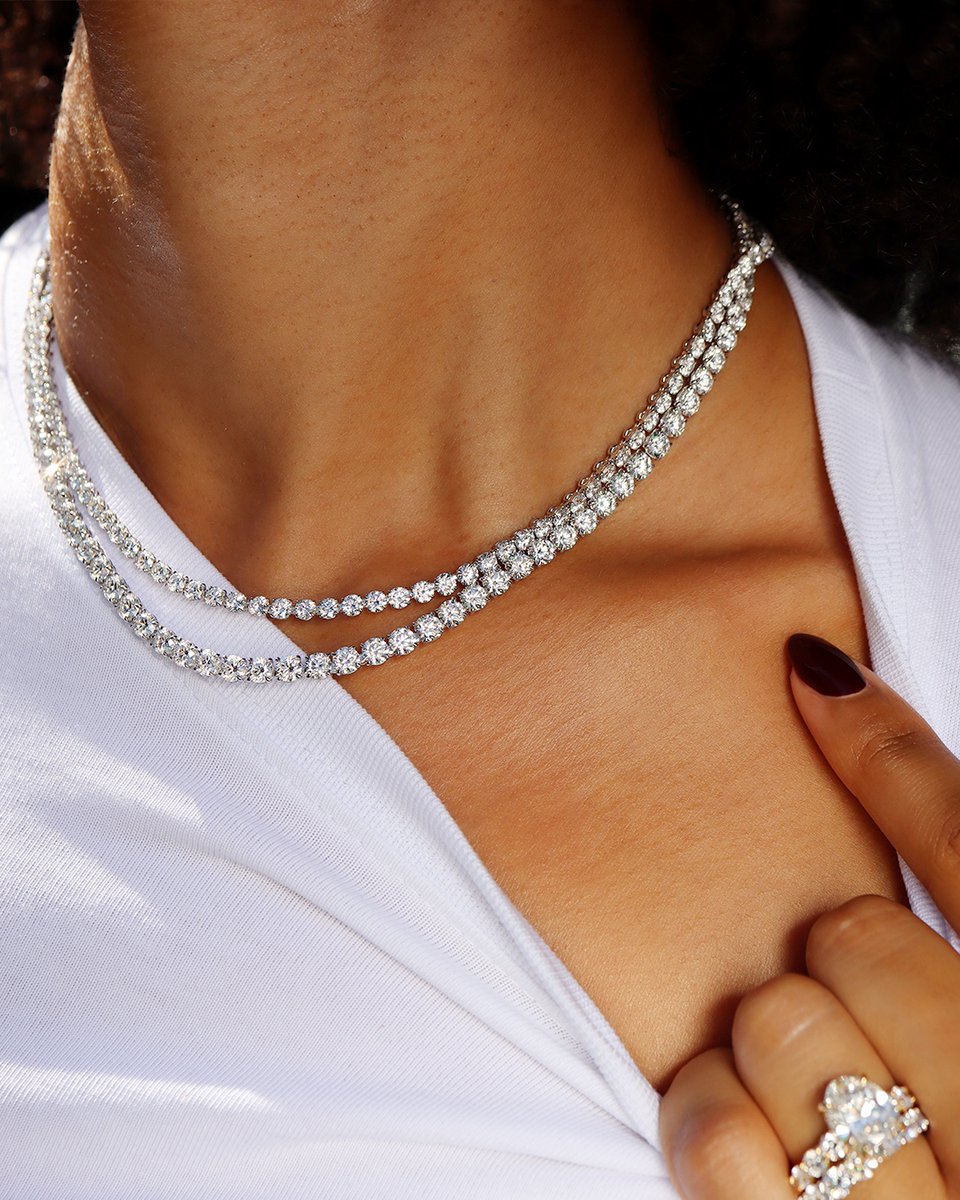 Jeandousset's tweet image. Meet the tennis necklace of your dreams, a classic that never goes out of style. Introducing Olivia. #labdiamonds #tennisnecklace #diamondnecklace #jewelry #necklace #jeandousset