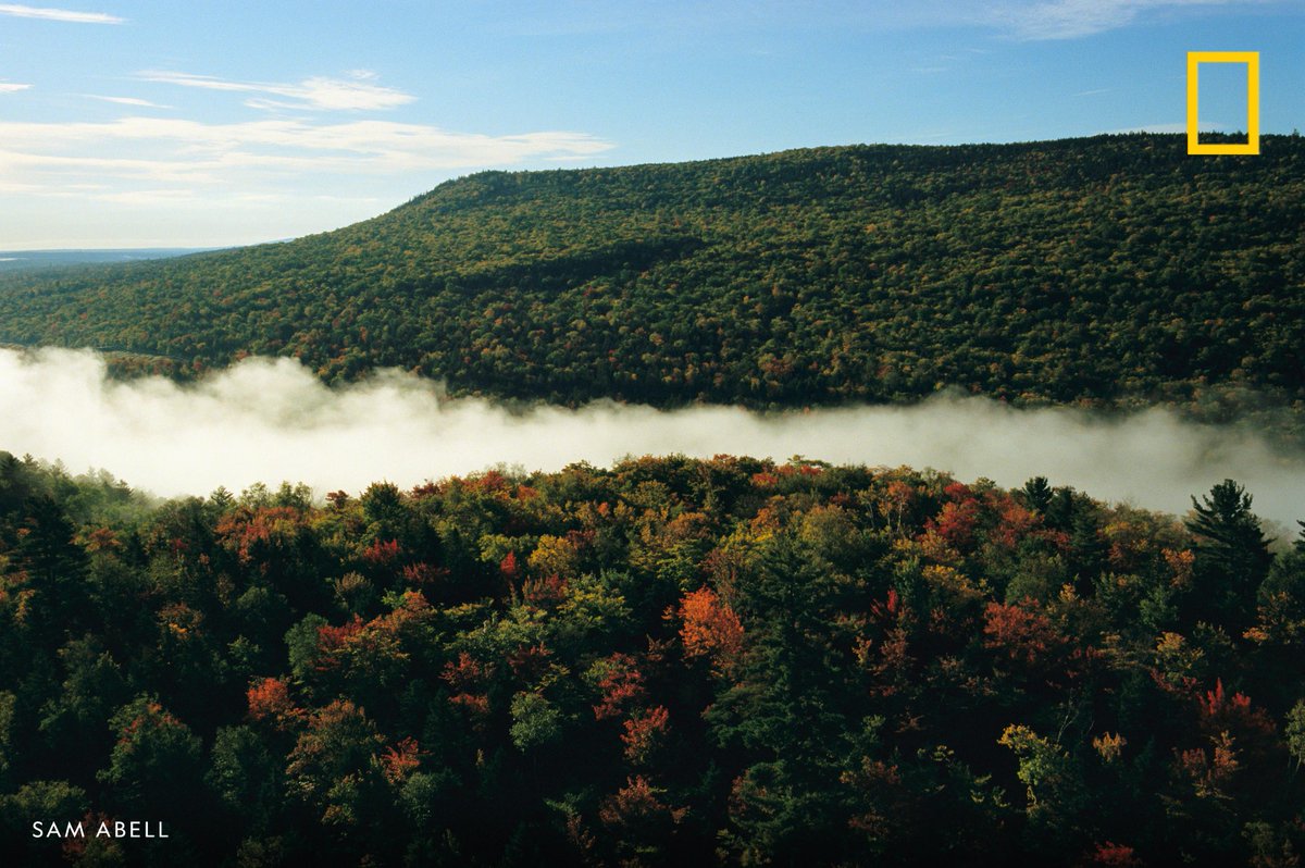 Fog settles into a valley in Baxter State Park, Maine, USA