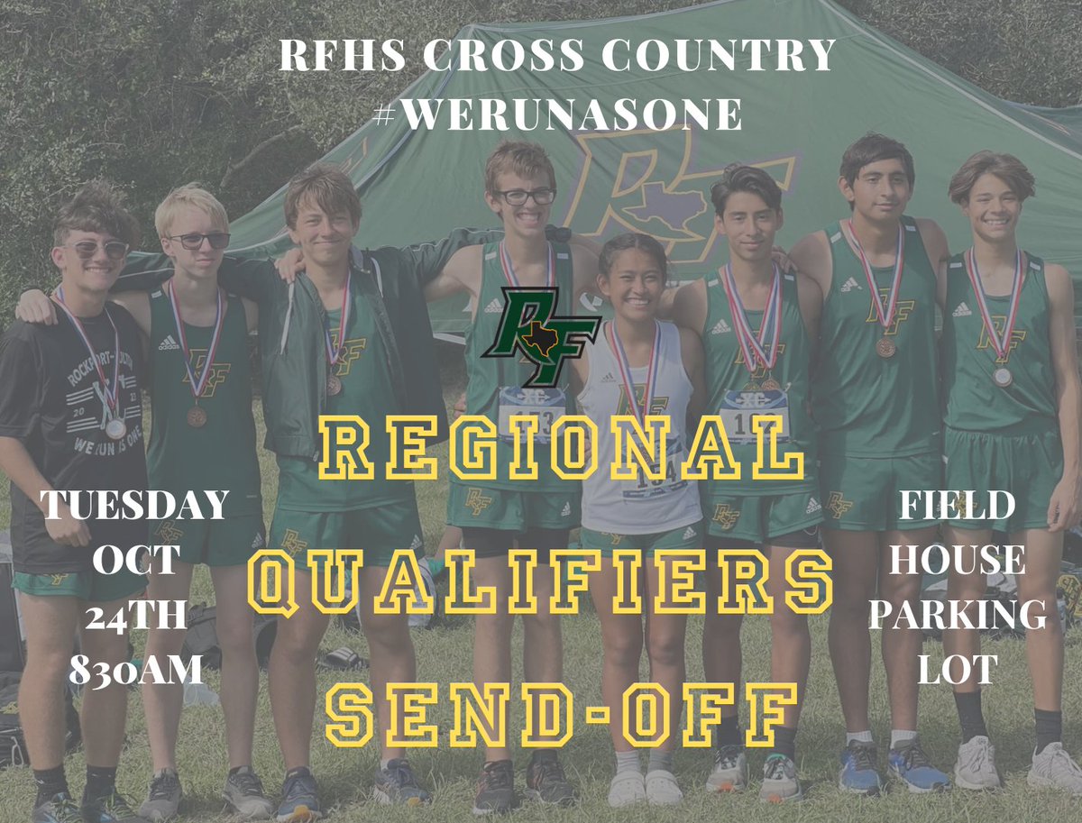 Come out and show your support as we send off our XC Pirates to Regionals! Bring your signs and let's make some noise!
Tomorrow, Tuesday Oct 24th
Field House/Weight Room Parking Lot at 830am!! 💚💛🏴‍☠️🏃‍♂️ @R_FISD
@R_FHSPirates #werunasone