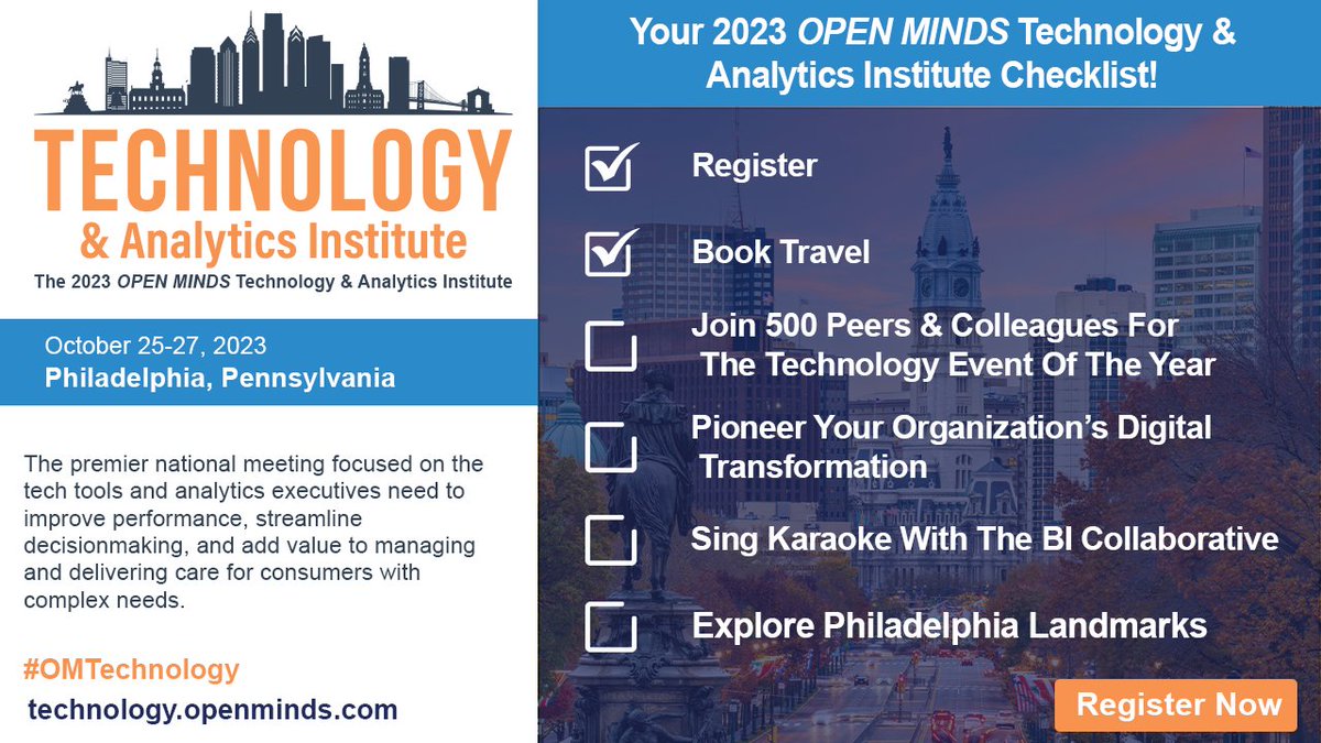 openmindscircle's tweet photo. #OMTechnology begins in just 2 days! Did we mention this year's event is SOLD OUT with more than 500 health and human services execs from across the country joining us?!

We can't wait to see all of our peers in Philadelphia for the last OPEN MINDS executive institute in 2023. https://t.co/DeW7SMLzaP