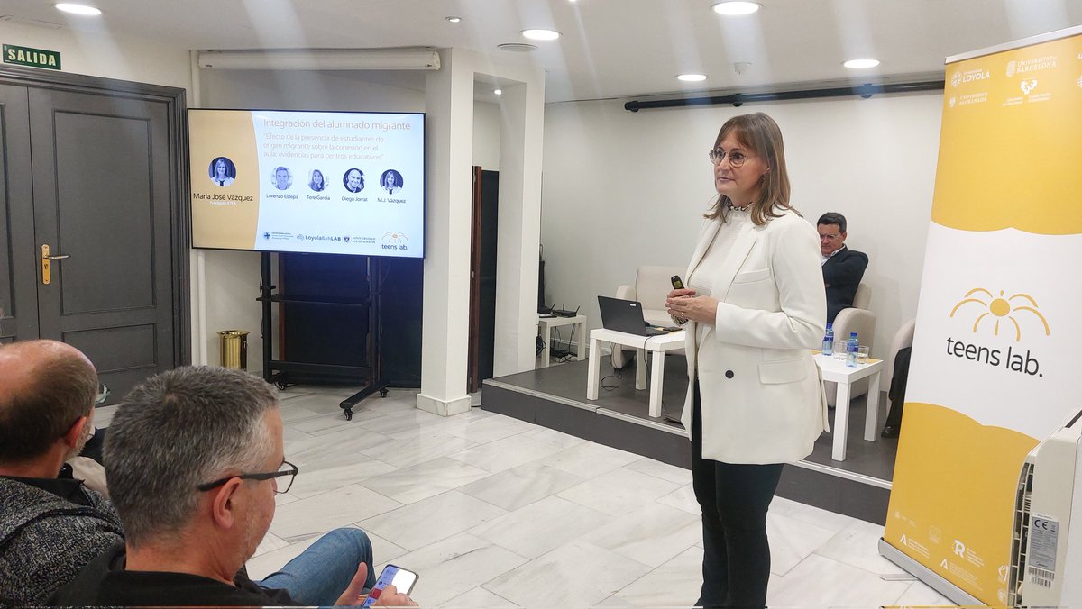 Loyola Investigación (@loyolaresearch) on Twitter photo "A partir de la presencia en el aula de 3 alumnos de origen migrante, aumenta la cohesión en el aula" María José Vázquez, investigadora de <a href="/FundacionETEA/">Fundación ETEA</a> presenta los resultados del estudio realizado junto con Teresa García de <a href="/CanalUGR/">Universidad Granada</a> #TeensLab "A partir de la presencia en el aula de 3 alumnos de origen migrante, aumenta la cohesión en el aula" María José Vázquez, investigadora de <a href="/FundacionETEA/">Fundación ETEA</a> presenta los resultados del estudio realizado junto con Teresa García de <a href="/CanalUGR/">Universidad Granada</a> #TeensLab