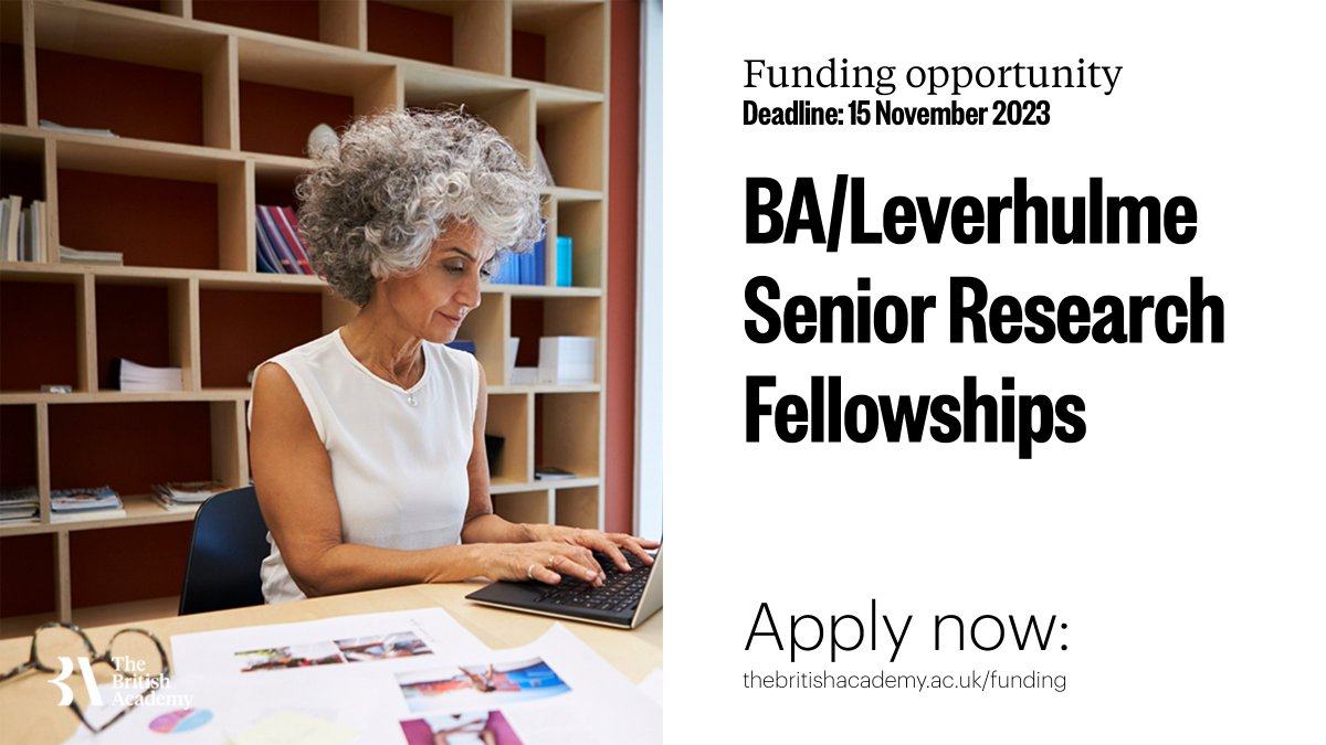 The applications for the BA/Leverhulme Senior Research Fellowships are open. The scheme supports established and senior researchers in the humanities and social sciences wishing to complete research, through a one-year sustained leave period. Apply now: thebritishacademy.ac.uk/funding/ba-lev…