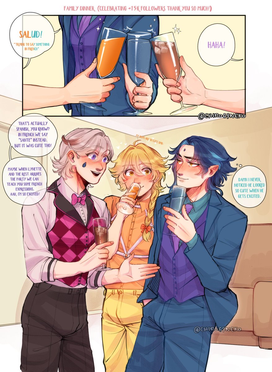 Family dinner 😊 #Xiaotherney 

Thank you for +15k omg 🥺💖

I still have to draw the rest of the party members, but i couldn't wait to show the babies to you. 🩷
#Xiaother #Xiaoney #Lyneyther
#GenshinImpact #Lyney #Xiao #Aether