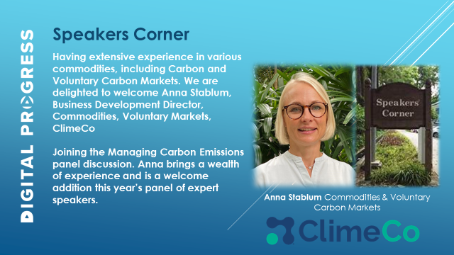 #DigitalProgress23 Singapore welcomes expert speaker Anna Stablum from <a href="/ClimeCo/">ClimeCo</a> to Panel Session 2- Managing Carbon Emissions. Registration is open for the event taking place on Wednesday 22 November HUONE Singapore.  View the full programme binnacle.ltd/singapore-ship…