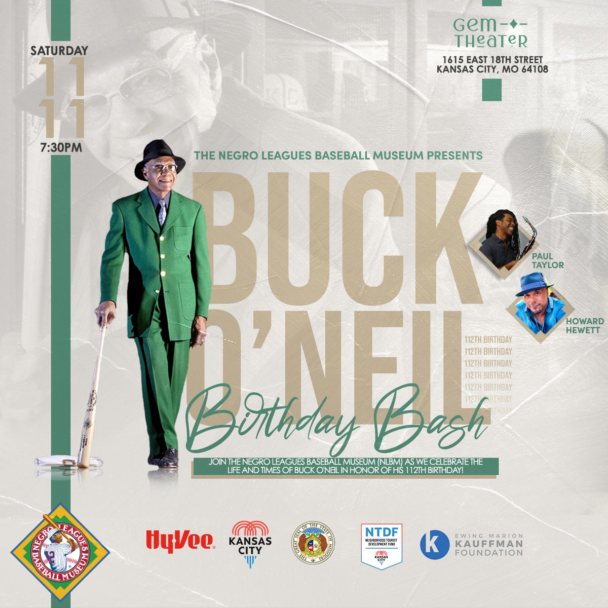 Hey KC! Join us as we celebrate the life and times of Buck O'Neil our Founder, and late Chairman. We've got a celebration planned that speaks to the HEART and SOUL of baseball's greatest ambassador. Use BUCK10 for $10 off your ticket. Details: bit.ly/46aM8IF