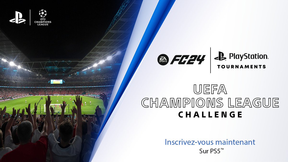 Jusqu'au 29 octobre, participez à UEFA Champions League Challenge sur EA Sports FC 24 et tentez de remporter de supberbes prix !

Pour vous inscrire, rendez-vous dans le FC 24 Game Hub sur la page d’accueil de votre PS5, plus d'infos ici : bit.ly/3FzCtQw