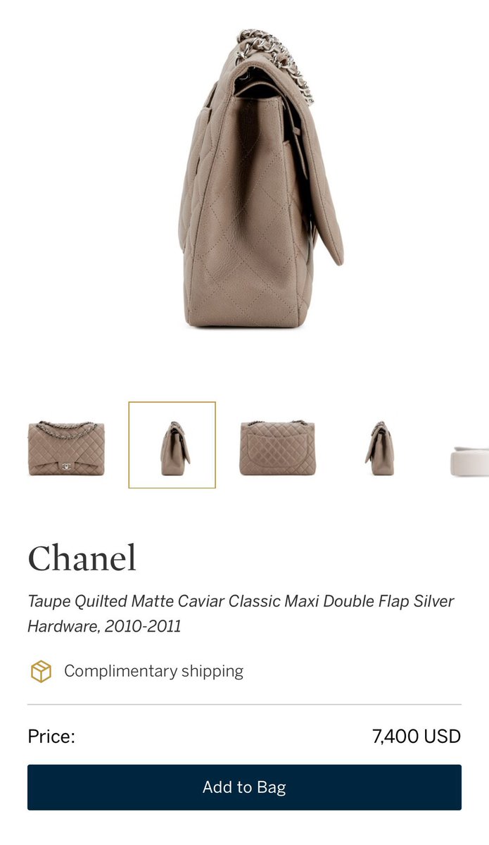 Chanel Taupe Quilted Matte Caviar Classic Maxi Double Flap Silver