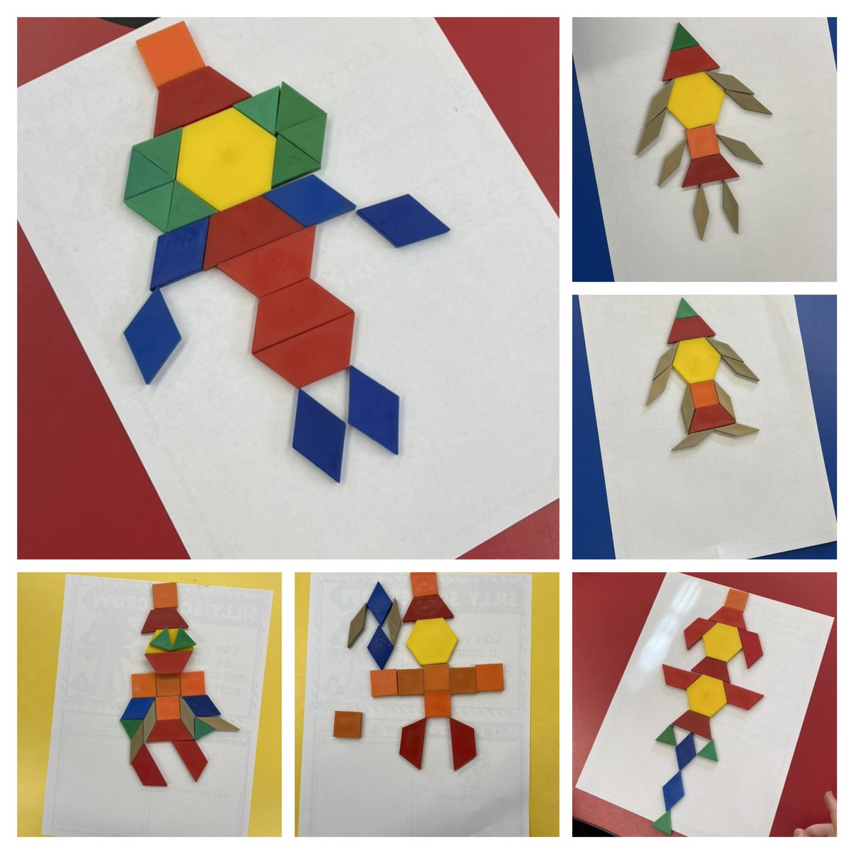 mrbgress's tweet photo. Our #Math challenge of the day was making a pattern block scarecrow! LGS First Graders rose to the occasion and blew me away with their creativity! @LeonardoBearsNJ @MsCashin @MTPSpride #MTPSPride #LGS #FirstGrade https://t.co/DVjfVI9feB