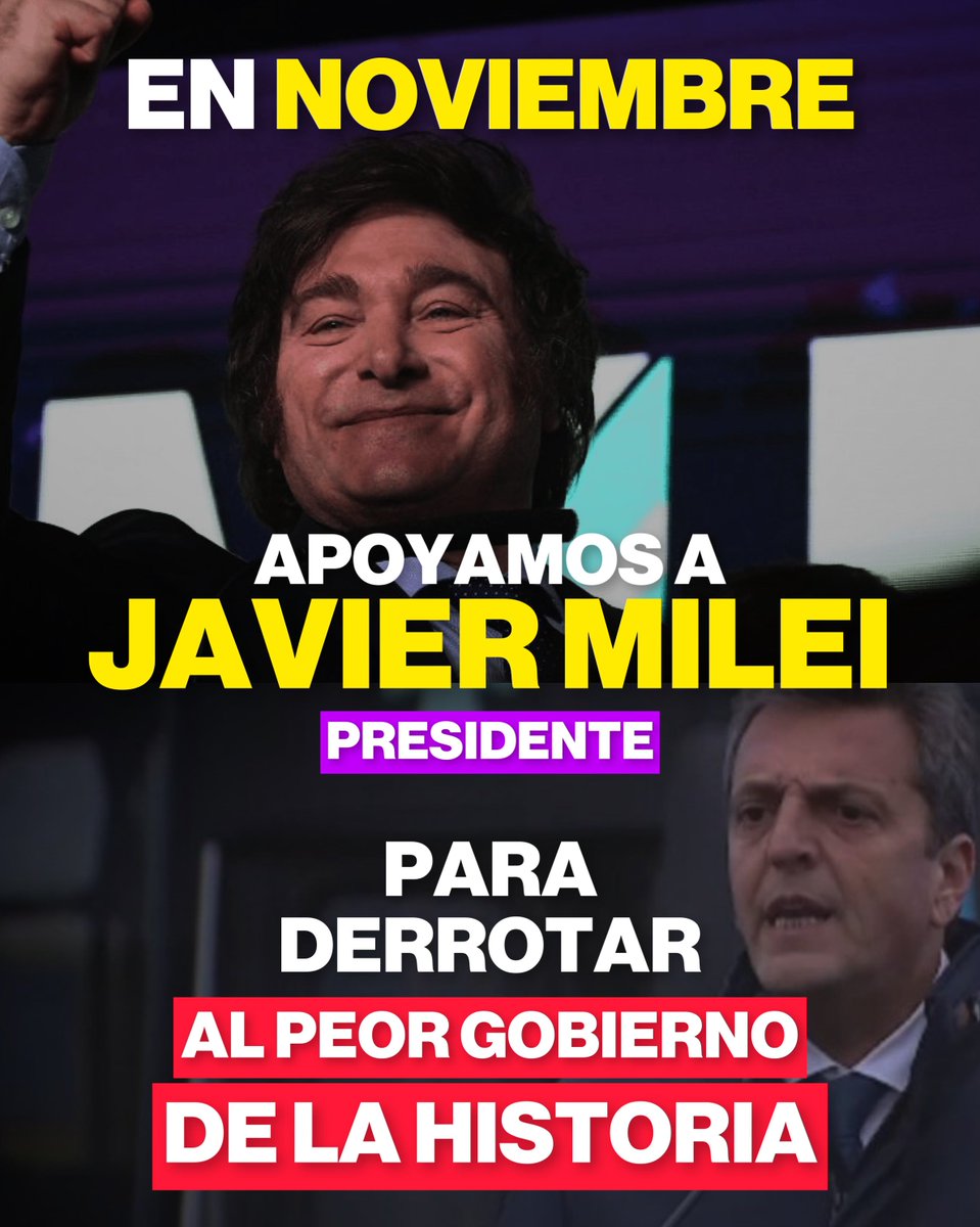 Basta de Kirchnerismo (@antikjuntos) on Twitter photo Votamos a Patricia,
Pero en Noviembre votamos a JAVIER MILEI como Presidente
¡Convocamos a todos a votarlo! A todos aquellos que confiaron en Patricia y en Schiaretti, vamos a unirnos y a ponerle FIN al PEOR GOBIERNO DE LA HISTORIA.
A partir de hoy todo nuestro apoyo a <a href="/JMilei/">Javier Milei</a> Votamos a Patricia,
Pero en Noviembre votamos a JAVIER MILEI como Presidente
¡Convocamos a todos a votarlo! A todos aquellos que confiaron en Patricia y en Schiaretti, vamos a unirnos y a ponerle FIN al PEOR GOBIERNO DE LA HISTORIA.
A partir de hoy todo nuestro apoyo a <a href="/JMilei/">Javier Milei</a>