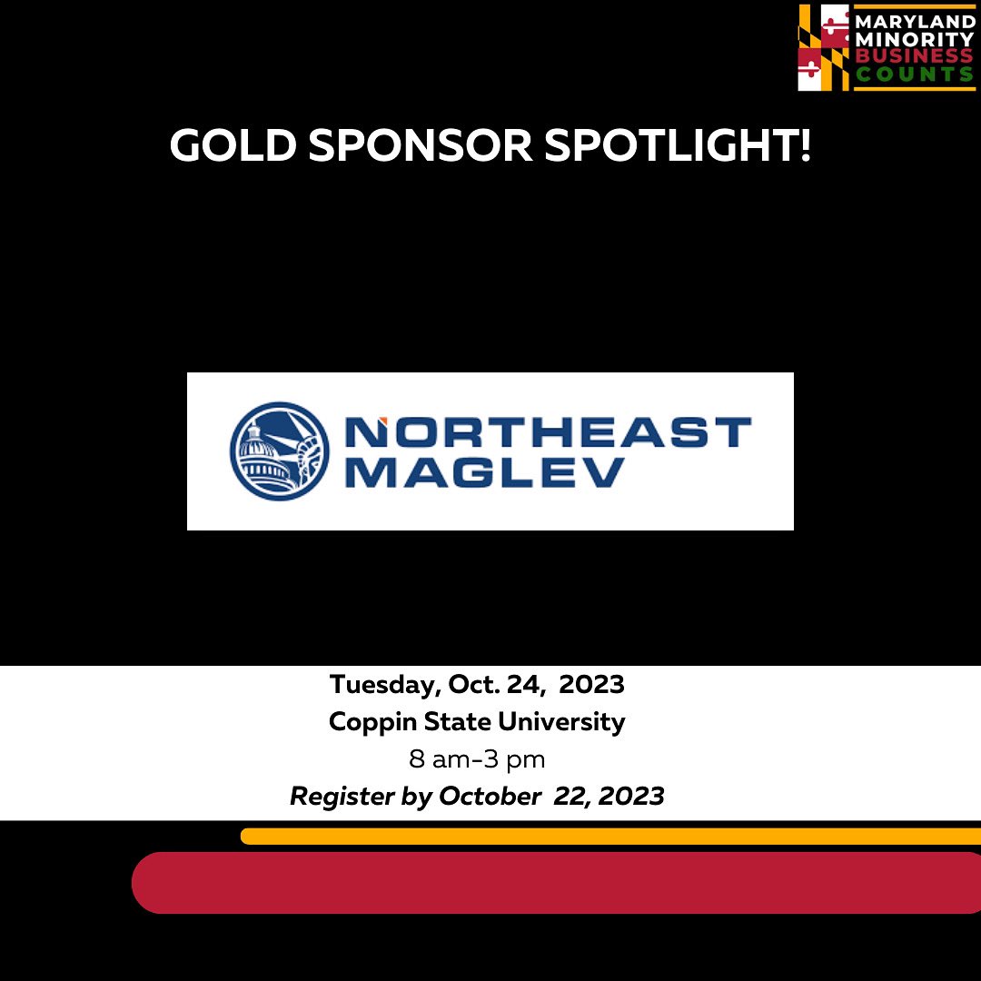 Engagemaryland's tweet photo. Gold Sponsor Spotlight!

We are thrilled to announce @NortheastMaglev as a Gold sponsor for the October 24th Elevate and Engage MBE Event!

Thank you so much for your support towards empowering black-owned businesses in the state of Maryland. https://t.co/PGXquwd3TD