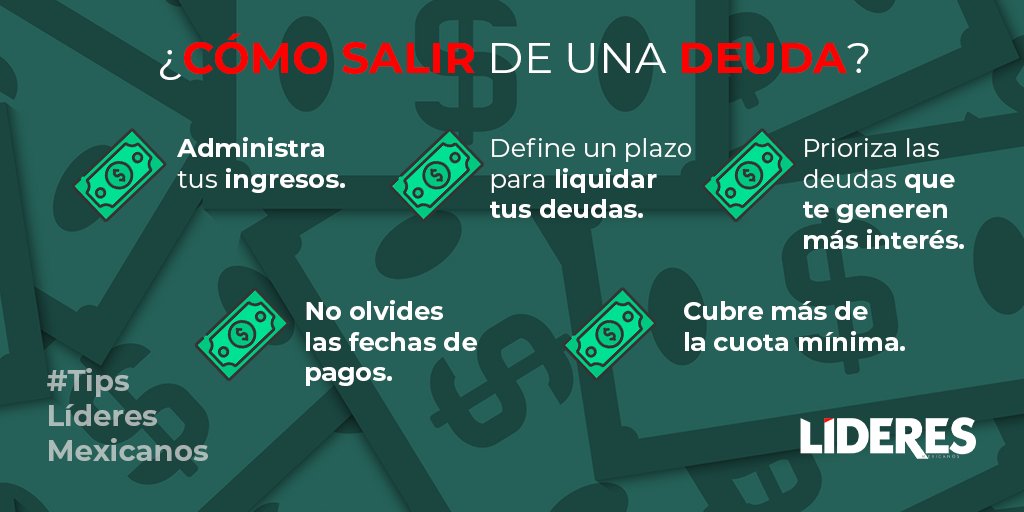 LideresMexicano's tweet photo. #TipsLM
Si caíste en algunas deudas, no te desesperes, hazte un plan que tenga estos 5 tips para que puedes salir de ellas lo más rápido posible. https://t.co/NrsROJm6XR