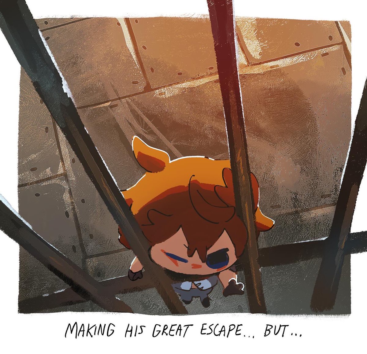 fenkko's tweet photo. childe is escaping the fortress of meripode... only... his head might be a bit of a tight fit!? https://t.co/W9mZ73dm1Y