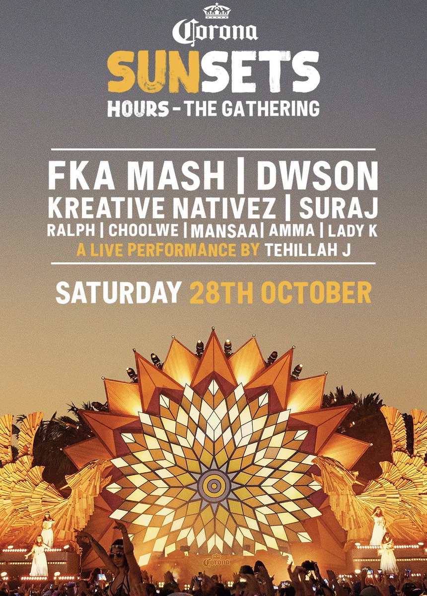surajkenya's tweet photo. Back in Zambia 🇿🇲 this Saturday for Corona Sunsets Lusaka ☀️ Joining the homies @RealFkaMash @Dwsonofficial @KreativeNativez & gang! Let’s gooo 🔊
#CoronaSunsets #SunsetHours https://t.co/OiyxPnLp0H