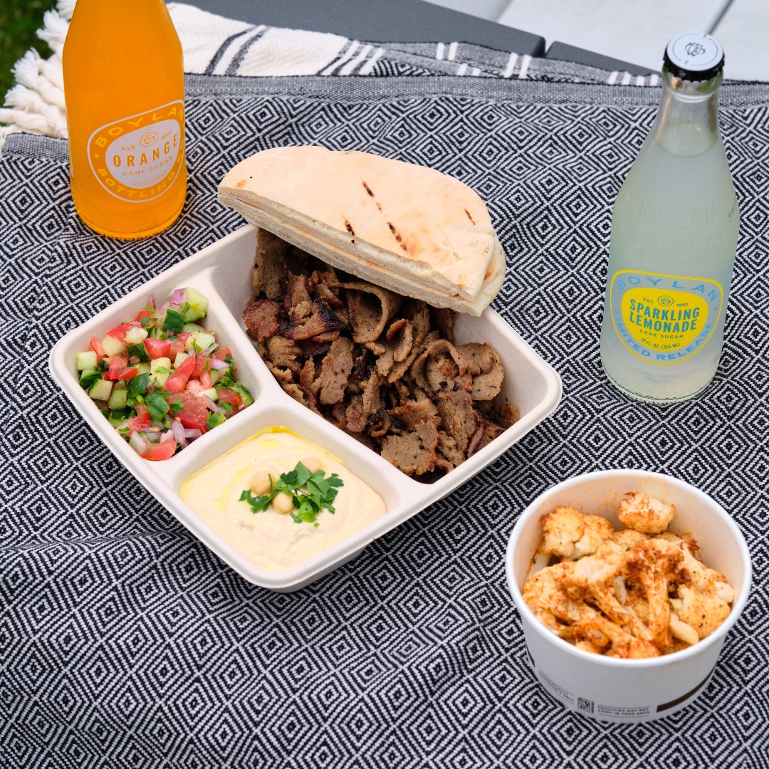 Every platter comes with a side of hummus, Israeli salad and pita bread, but adding extras like seasoned cauliflower will give your meal a healthy boost.