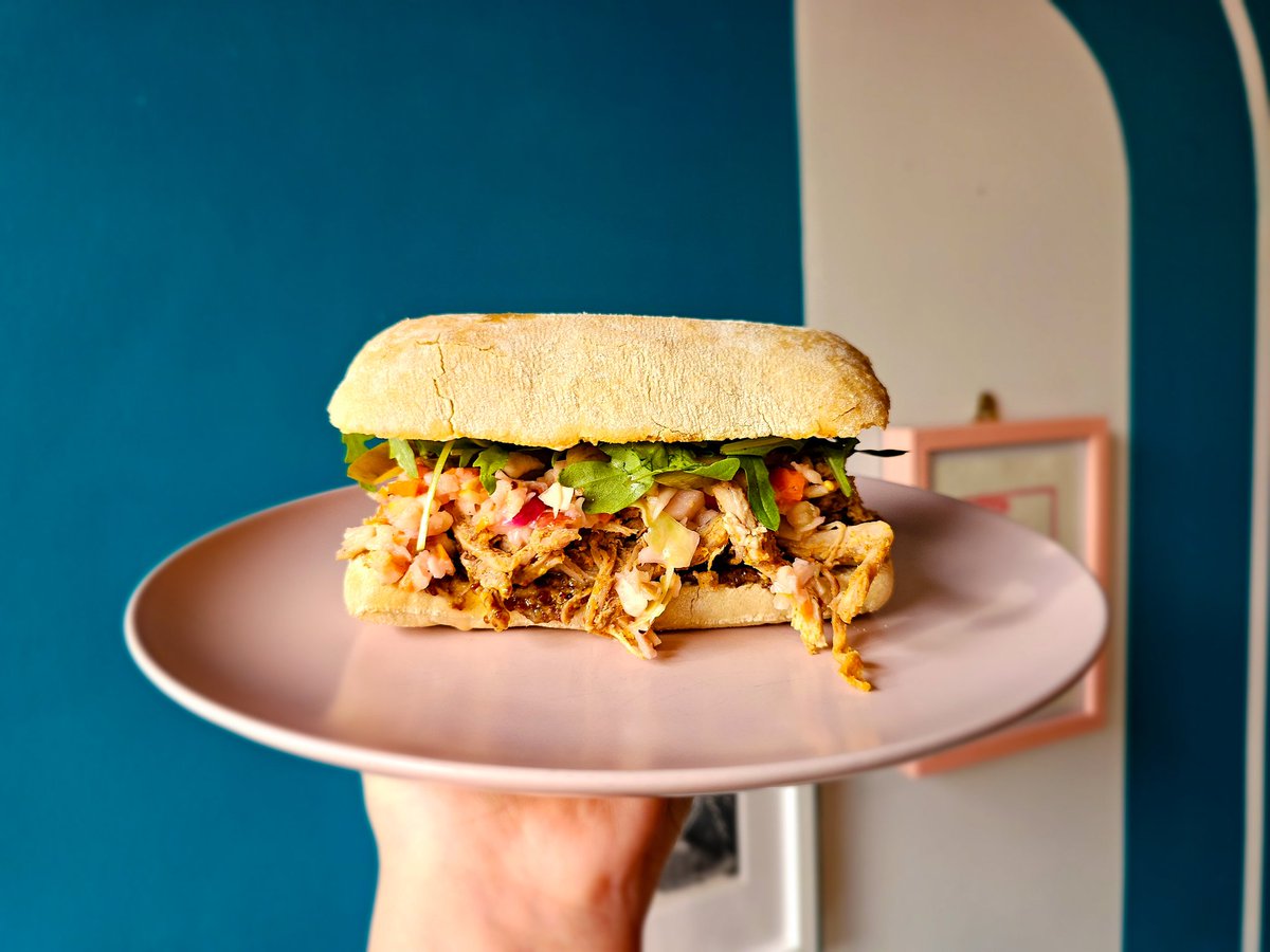 And here is our Spiced Pulled Pork with wholegrain honey mustard, apple 'slaw, pickles and rocket

Which you can also add cheese to 🧀 

Sandos available 7 days a week 🥪