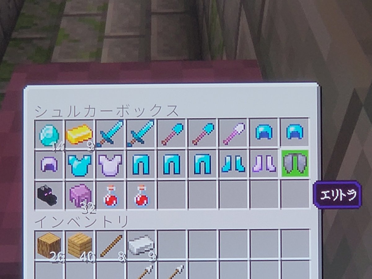 minecraft_coro's tweet image. 🆕️マイクラ95日目🏯
足りなくなった資材を取りに行き、耐久が減った防具をカンカンしてもう一軒のエンドシティへ！！
で、でかいっ！前の倍はあるよ！？
シュルカーの量もすごいっ(^o^;)
お宝・エリトラ・多量の殻頂きました！
#マインクラフト
#マイクラ統合版