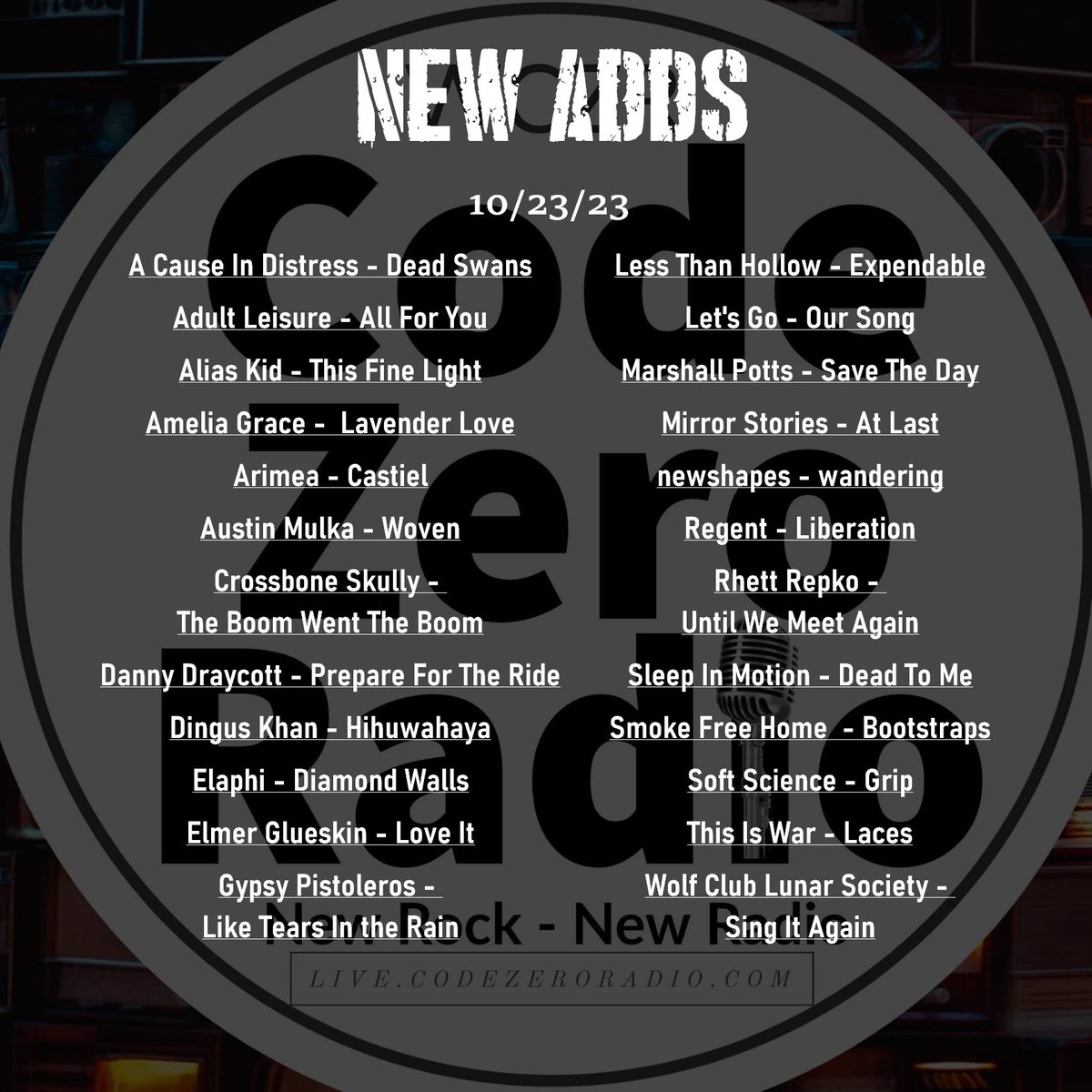 So many new adds, we had to resort to a smaller font size! That's a good thing! Now in rotation and featured on Fresh Rocks, weekdays at 1 pm CDT/6 pm GMT. Browser or App, new music lives here! #alternativerock #appstore #andriod #radio #Nobex #iPhone #alternative #app