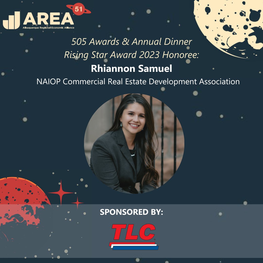 Congratulations to our own Rhiannon Samuel, Executive Director of NAIOP New Mexico, on being named the recipient of the Rising Star Award by AREA. The award will be presented at the AREA 505 Awards event next month. To find out more, please visit ow.ly/E3lU50PZMAU.