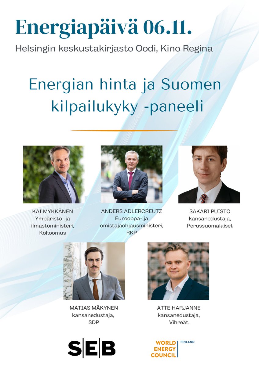 📣 Vielä viikko aikaa ilmoittautua Energiapäivään!⌛️

Energiapäivän koko ohjelman ja ilmoittautumisen löydät täältä: koulutuskalenteri.adato.fi/Default.aspx?t…

🗓 06.11.2023
🕤 08.30-16.30
️📍 Helsingin keskustakirjasto Oodi, Kino Regina

Ohjelmassa muun muassa tämä paneelikeskustelu!