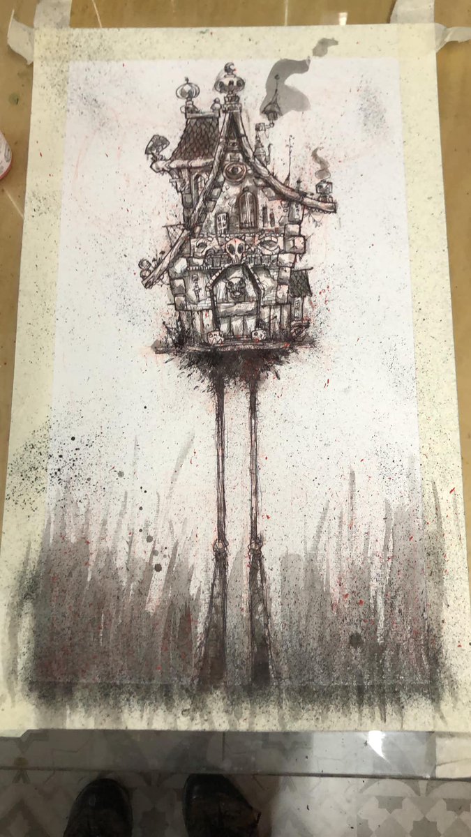 JuanRubiPuig's tweet image. ¡¡¡Casita de Babayaga 💀💀💀!!! 
Iré subiendo el proceso 😬

#painting #mixedtechnique #mywork