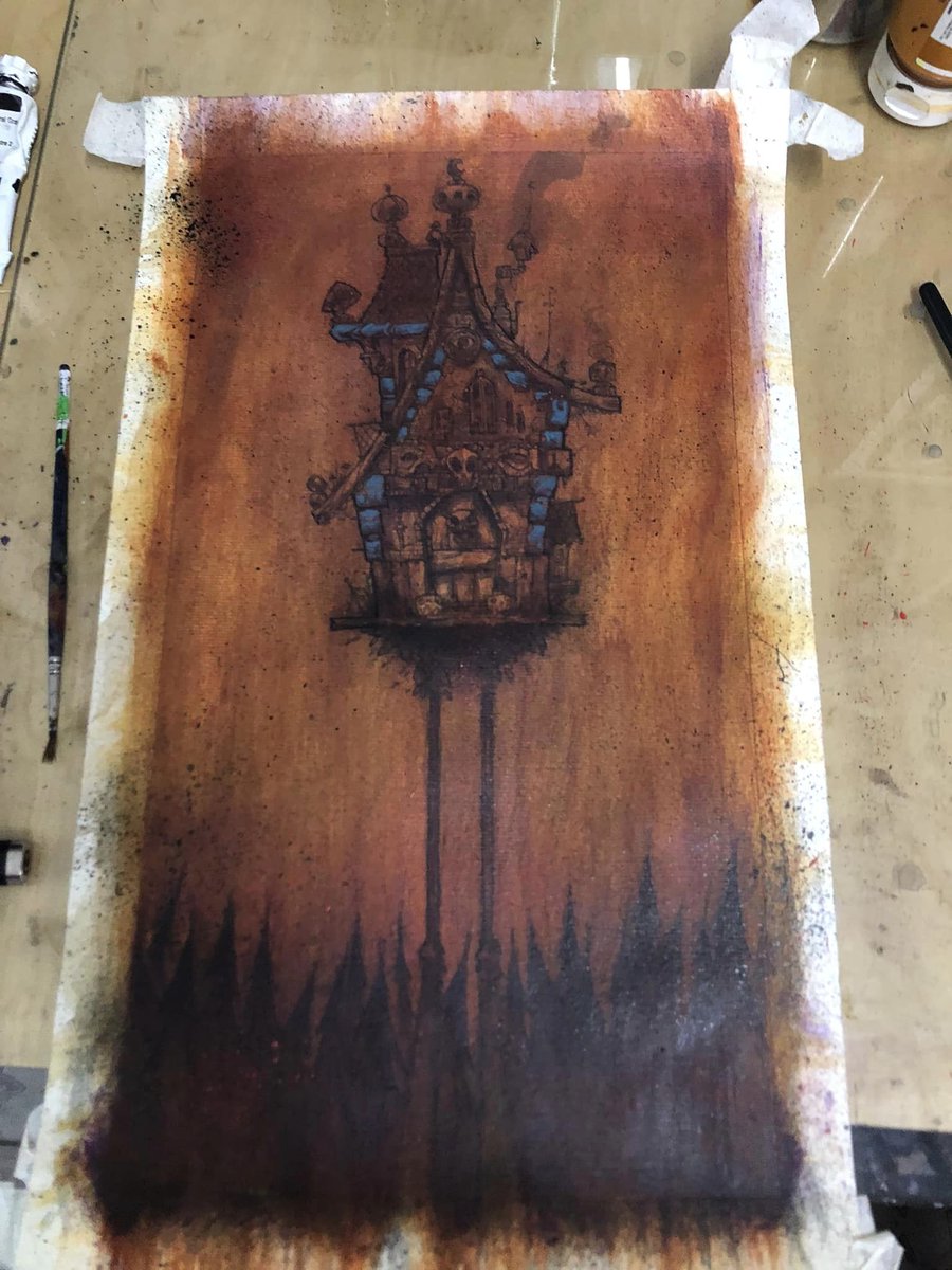 JuanRubiPuig's tweet image. ¡¡¡Casita de Babayaga 💀💀💀!!! 
Iré subiendo el proceso 😬

#painting #mixedtechnique #mywork